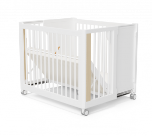 Babybett und Laufgitter in einem. Ohne Werkzeug, mit einem Handgriff.